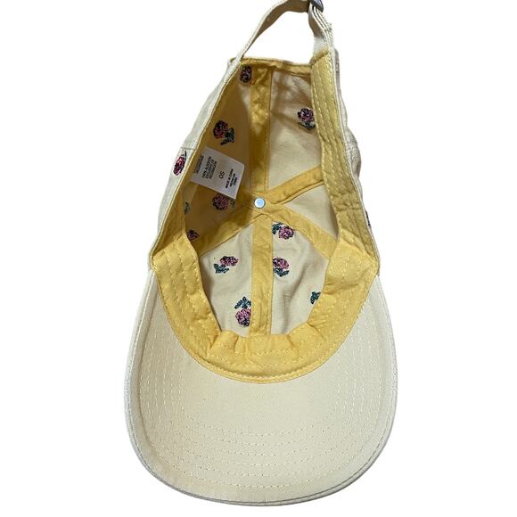 Pale Pastel Yellow Cotton Adjustable Baseball Hat Ditsy Pink Embroidered Flowers - Picture 6 of 7